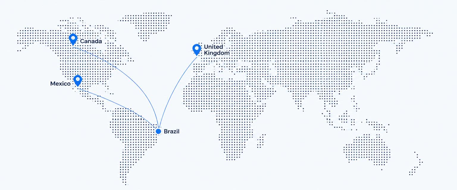 Mapa de validação internacional da Ezok Global